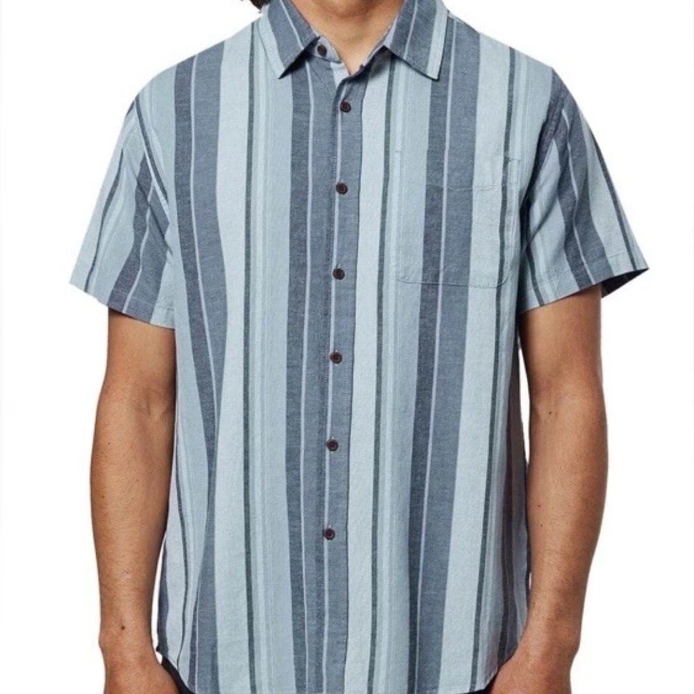 Katin York Shirt Blue Stripe Short Sleeve Button Down Linen Blend Mens Small NWT